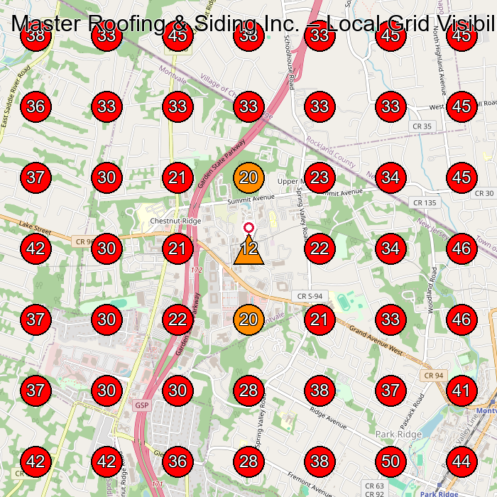 Master Roofing & Siding Inc. GeoGrid visibility map for Roofing Contractor in None